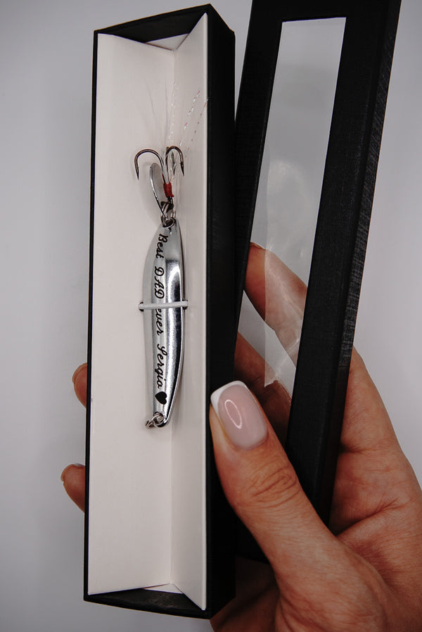 fishing lover gift featuring personalized engraved lure

unique fisherman gift with custom message engraving