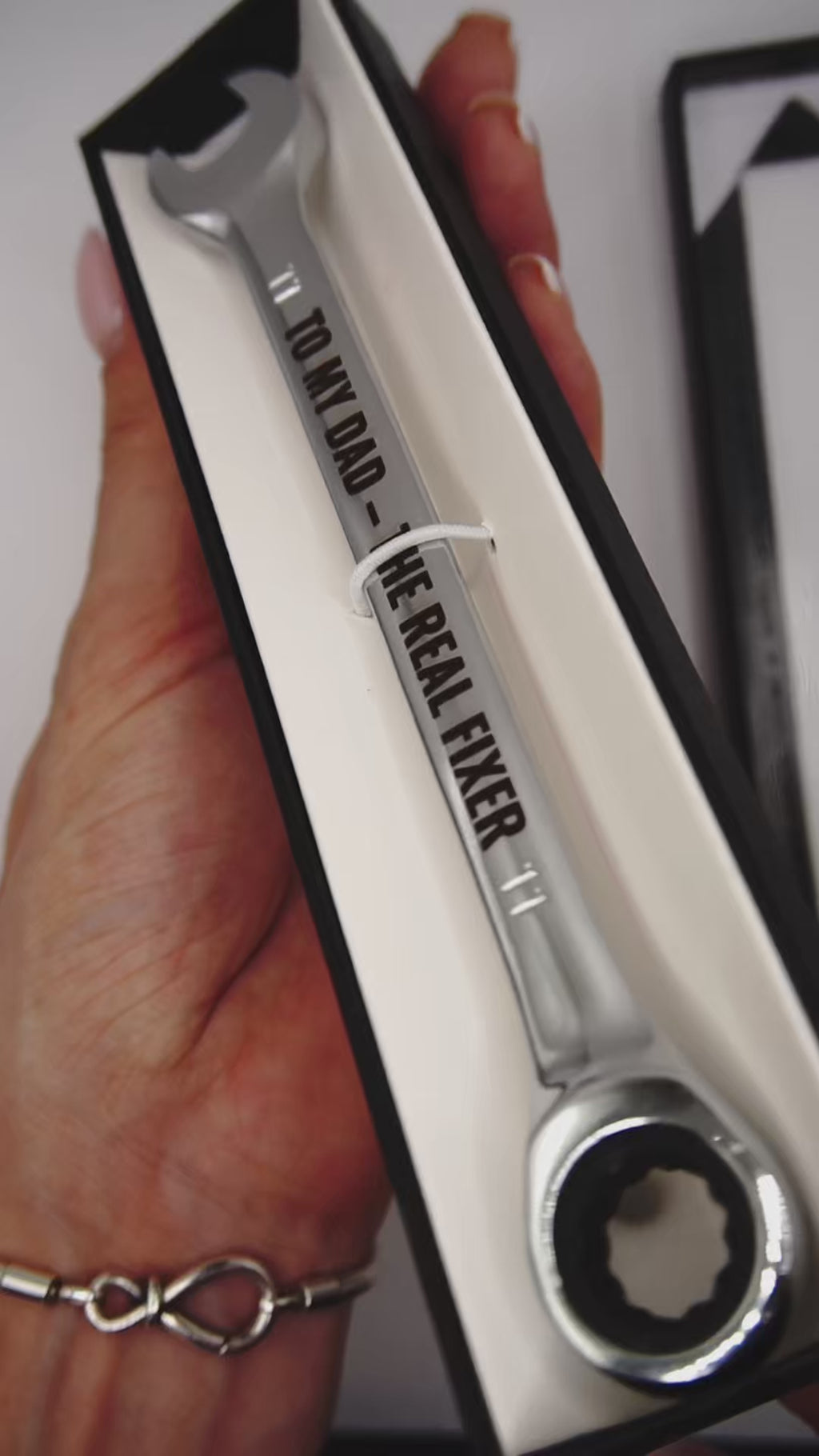 Personalized engraved wrench gift for dad in elegant presentation box
Custom engraved handyman wrench gift with deep permanent laser engraving