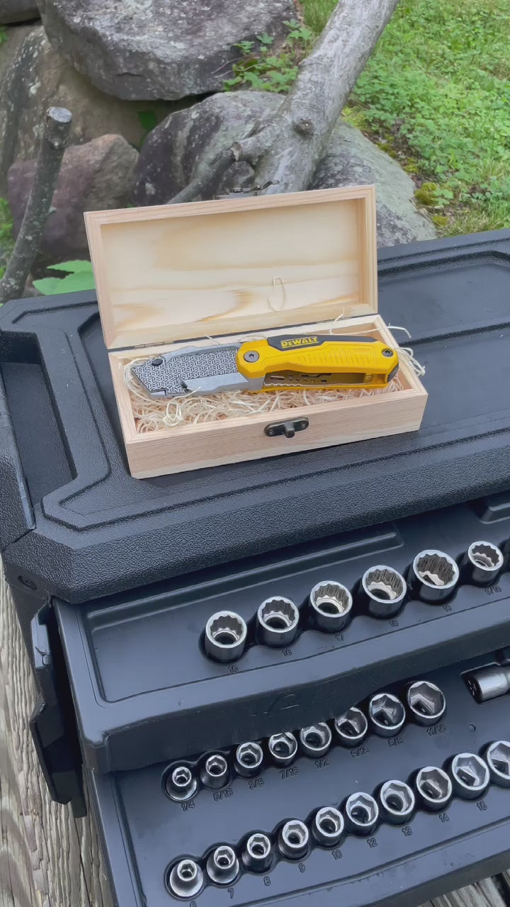 Custom engraved utility knife designed for everyday home tasks, a personalized tool gift for him that combines practicality, durability, and meaningful customization.